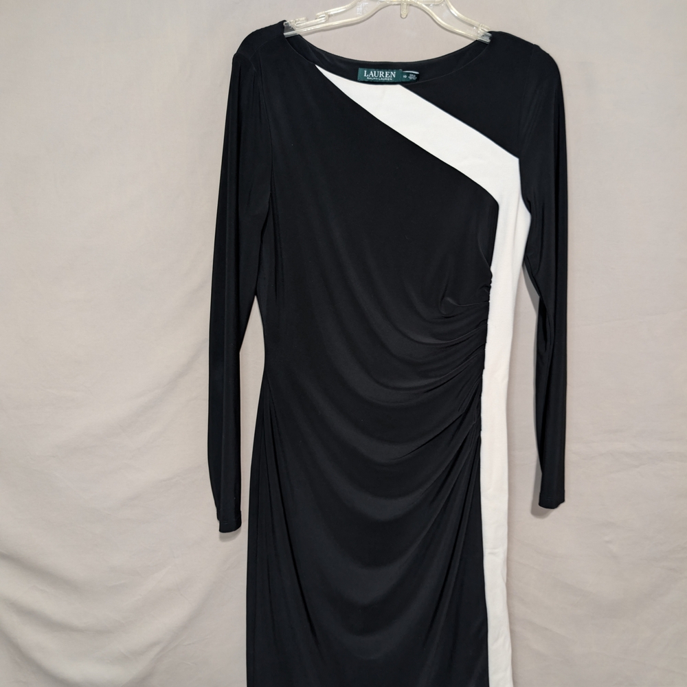 Lauren Ralph Lauren Black & White Long Sleeve Sheath Dress